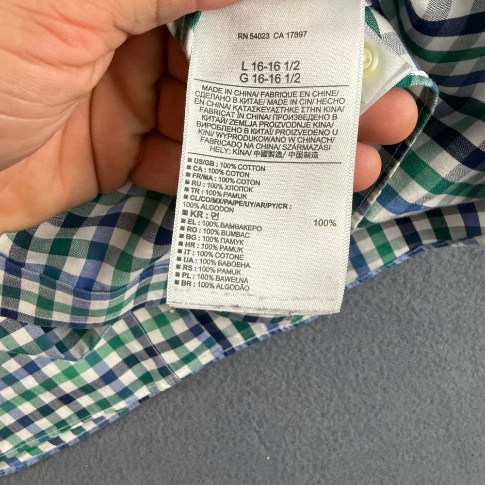 Banana Republic Shirt Mens L Blue Green Gingham Non-Iron Slim Fit Lot of 2 Dress